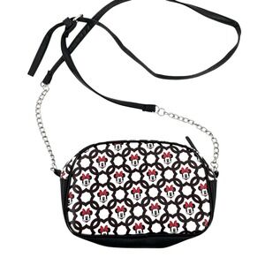 DISNEY Minnie Mouse Small‎ Black & White Faux Leather Silver Chain Crossbody Bag